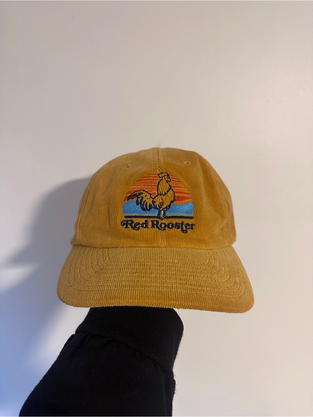 Red rooster coffee Corduroy Baseball Cap in Mustard